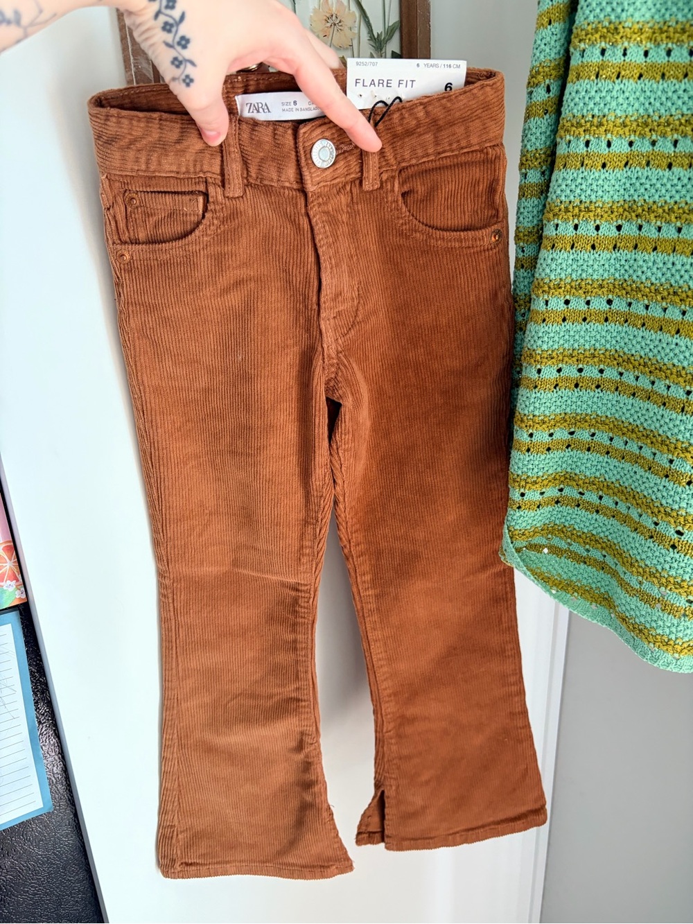NWT Zara Girls Brown Corduroy Flare Pants 6yr